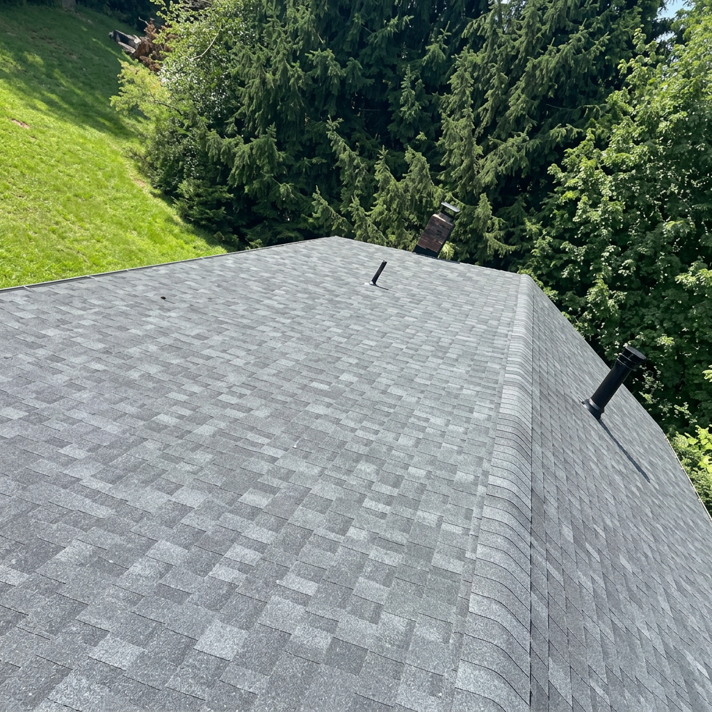 Completed shingle roofing project
